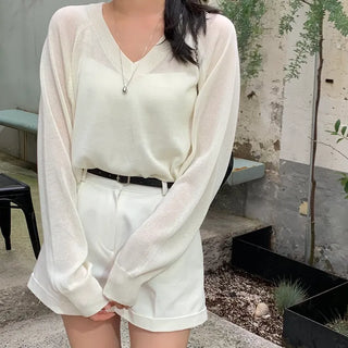 Nasty Summer Linen V-Neck Raglan Ribbed Knit