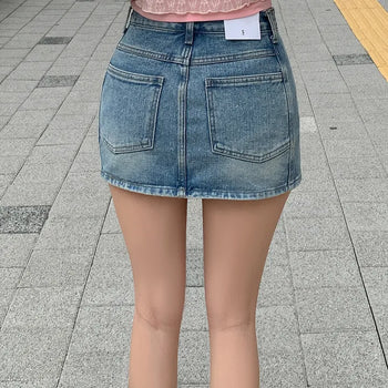 Denim Mini Skirt with Built-in Shorts