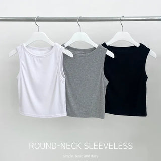 Beef Round Neck Ribbed Crop Sleeveless