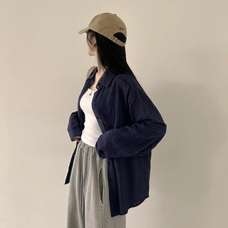 Effortless Chic, Oversized Small Check Long Sleeve Shirt