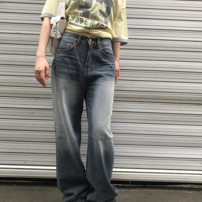 Washed medium blue denim pants
