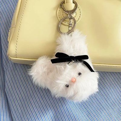 Lovely Popo Chenille Doll Keyring  Handmade Doll Keyholder Bag Decoration Bag Charm Ribbon Teddy Bear Puppy Cat Keyring