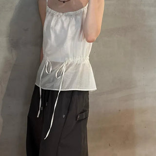 See-through ribbon sleeveless blouse