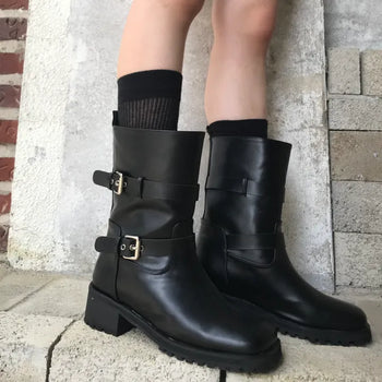 Buckle mid-calf boots