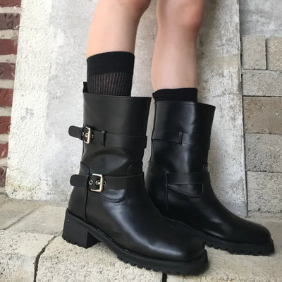 Buckle mid-calf boots