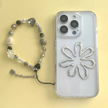 Flynn Beads Keyring Set Silver Flower Transparent iPhone Case