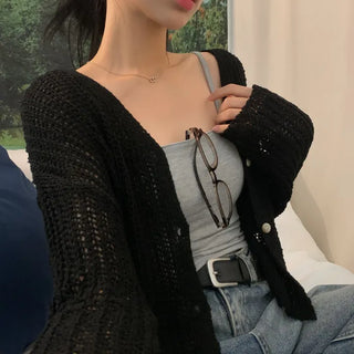 [Delicate~] Mer Linen Boucle Hazzi V-Neck Autumn Cardigan (7 colors)