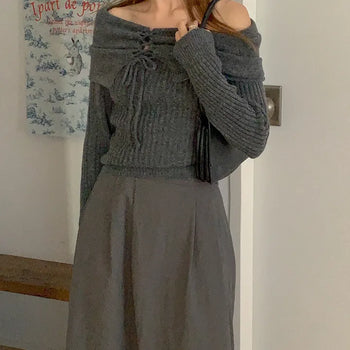 Juliet Off-Shoulder Knit Black/Shirred Knit/Ribbon Knit/Off-shoulder Knit/ Wedding Guest Look
