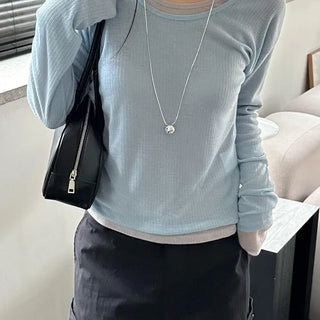 See-through long-sleeve layered ribbed top