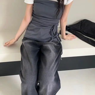 black balloon wide denim pants