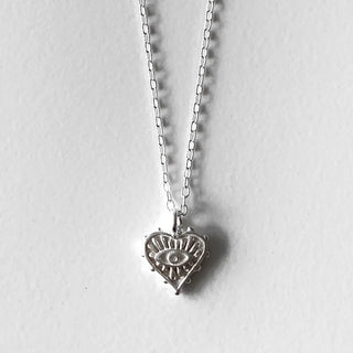 (Silver 925) Lucky Evil Eye Heart Necklace Vintage Silver Necklace Thin Chain Layered Lucky Charm
