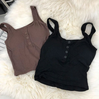 Button Crop T-shirt  | Button Crop Sleeveless