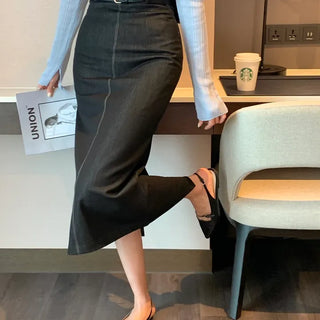 Semele H-line Back Slit Denim Long Skirt