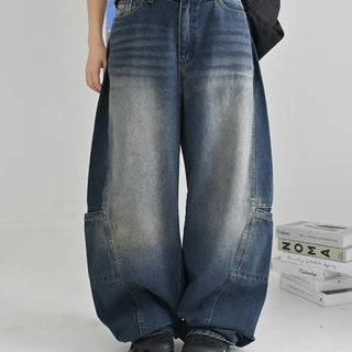 Bow-legged denim wide-leg pants
