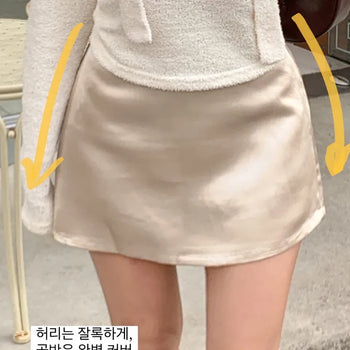 Satin Back Elastic A-Line Mini Skirt