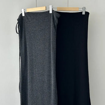 Wrap folding knitted long skirt
