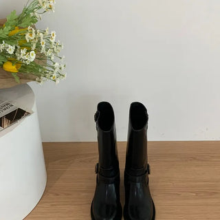 Black Buckle Mid-calf Boots