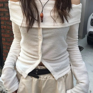 Goose down ribbed off-shoulder top