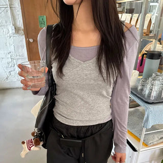 [SET] U-neck Layered Sleeveless T-shirt 3 colors