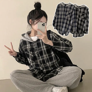 Overload of Cuteness, Check Pocket Boxy Hooded Long Sleeve Shirt
