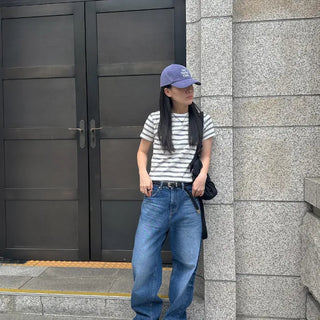 Striped round neck short-sleeve tee