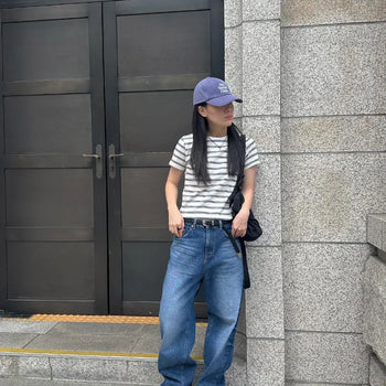 Striped round neck short-sleeve tee