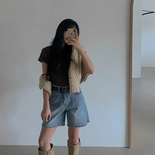 Out-length denim shorts