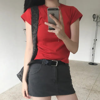 Cap sleeve basic short sleeve T-shirt