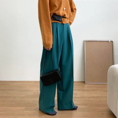 Pintuck Colored Slacks High-Waisted Dress Pants Wedding Guest Look Work Look