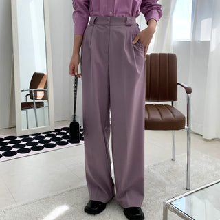 Colored Pintuck Slacks Elastic Waist Loose Fit Wedding Guest Look Unique Transitional Pants
