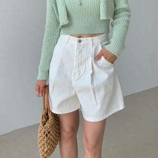 Summer Pintuck White A-line Shorts