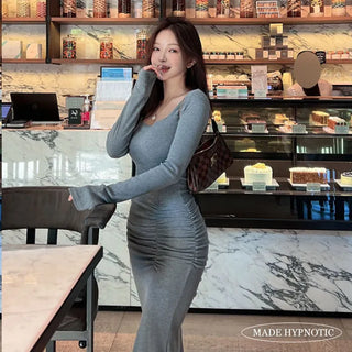 [MADE: In-house Production] Long-sleeved Square Mermaid Long Dress
