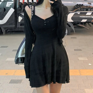 Love Dive V-Neck Wavy Cardigan + Sleeveless Dress Set