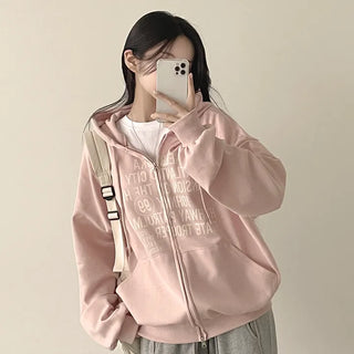 Cozy, Daily Lettering Boxy Two-Way Zip-Up Hoodie