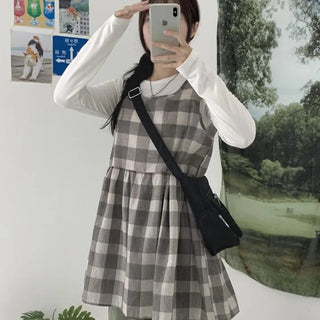 Hard check sleeveless dress
