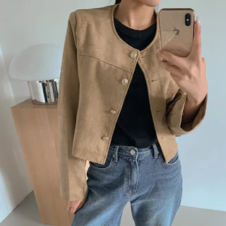 Round suede jacket