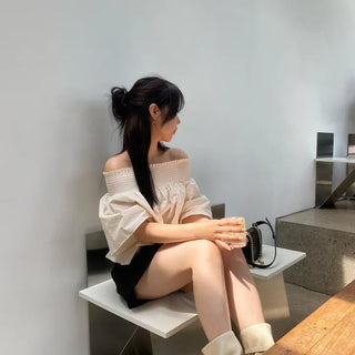 Shirred Frill Off-Shoulder Blouse