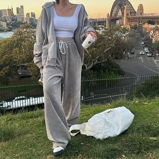 City Velvet Zip-Up Hoodie Set