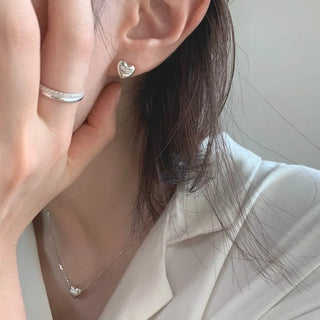 Cubic Volume Heart Pendant Silver Earrings