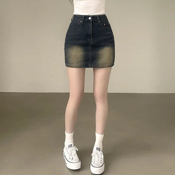 High-waisted Vintage Washed Denim Mini Skirt with Colors You Will Fall in Love With