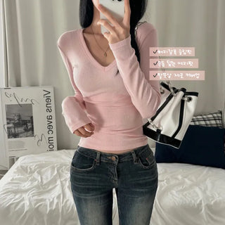 [Bun-tta Look/Slim Fit/Cinched Waist] Glam Basic V-Neck Modal Long Sleeve T-Shirt (6 colors)