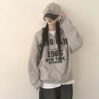 Brooklyn Lettering Half-Zip Boxy Hoodie