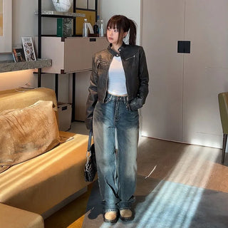 Apolit Washed Semi-High Wide Pants