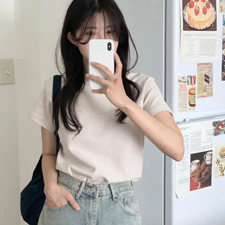 Stretchy Thick Peach Fleece Short Sleeve T-shirt