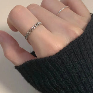 Oxidized Chain Layered Open Silver Ring