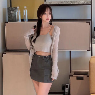 Tayzen Knit Sleeveless Cardigan Set [30% Wool]