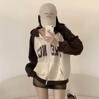 Guaranteed Cuteness! Color-Blocked Raglan Lettering Boxy Zip-Up Hoodie