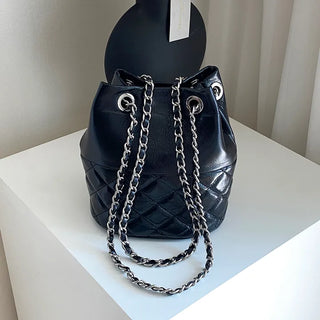 Cow leather quilting chain bucket bag