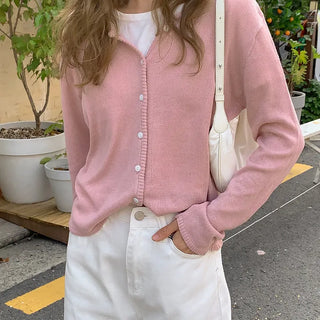 Plan Cardigan Long Sleeve/Knit Cardigan/Crop/Crop Cardigan/Round Neck