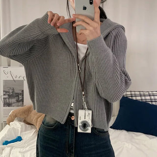[Oversized] Sailor Collar Zip-Up Knit Cardigan (5 colors)